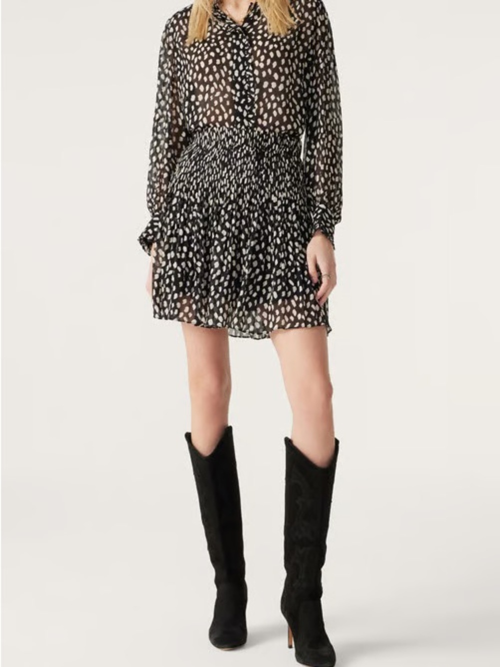 ba&sh Black and White Printed Pleated Skirt